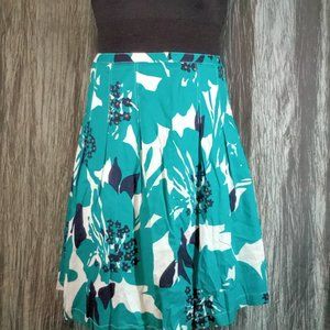 SZ 14 TEAL BLACK WHITE MULTI COLORED FLORAL SKIRT